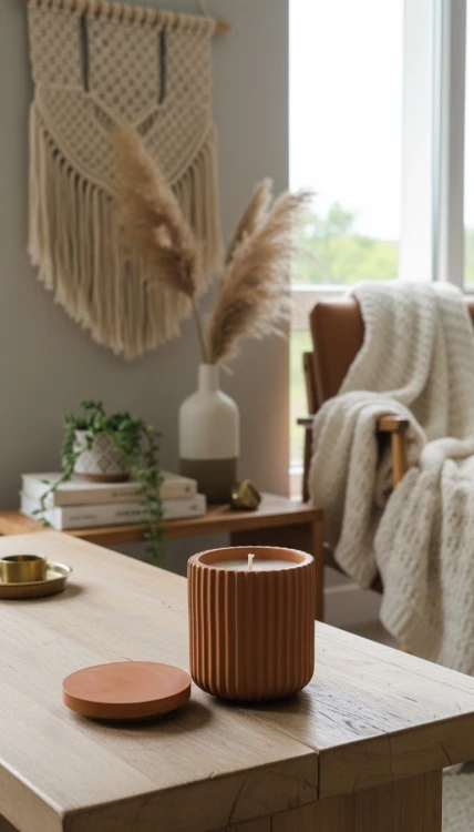 świeca sojowa w naczyniu gipsowym, świeca sojowa zapachowa, świeca sojowa dekoracyjna, boho, idealny pomysł na prezent, prezent dla niej, jesieniara
